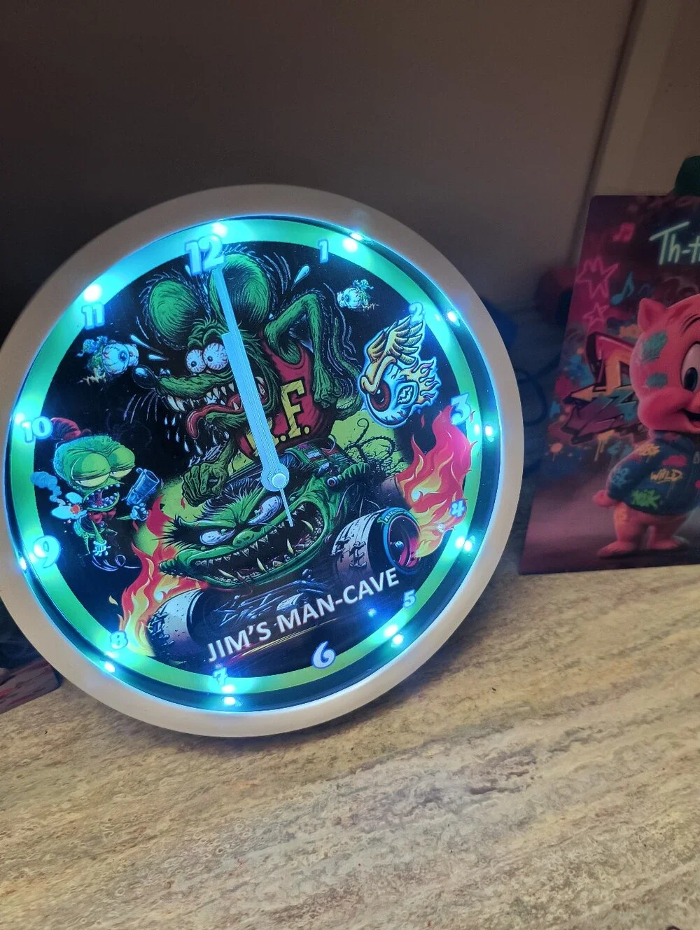 Neon Green Rat Fink Style LED Wall Clock - Jim's Man-Cave